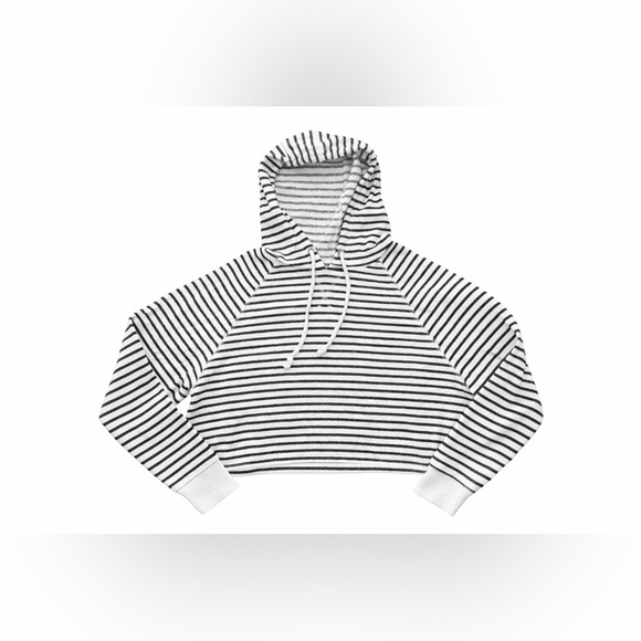 Striped Cropped Hoodie - Black and White - Picture 2 of 12